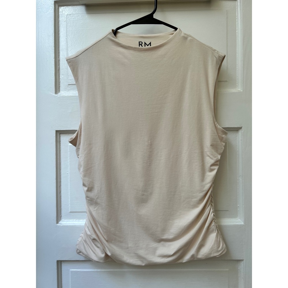 Rebecca Minkoff Cream Ruched Side Sleeveless Crew Neck Tank Top Large NEW